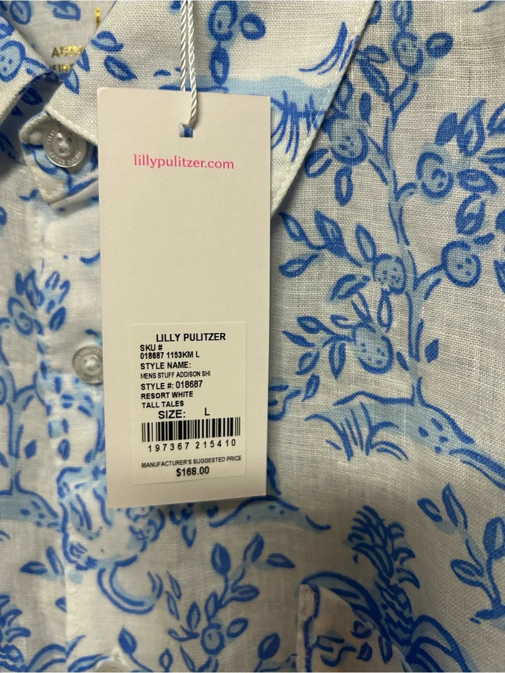 Lilly Pulitzer men's linen giraffe print Addison shirt new blue white large - Picture 3 of 7